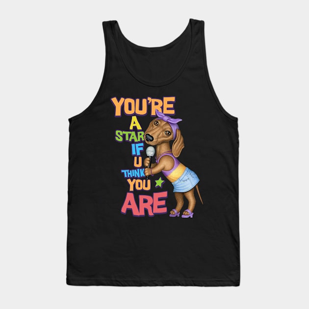 Funny and cute Doxie Dachshund Dog sings as a Famous star Fur Baby tee Tank Top by Danny Gordon Art